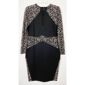 VENUS Stretch Lace Black Knit Keyhole Bodycon‎ Dress Womens Size M Knee Length